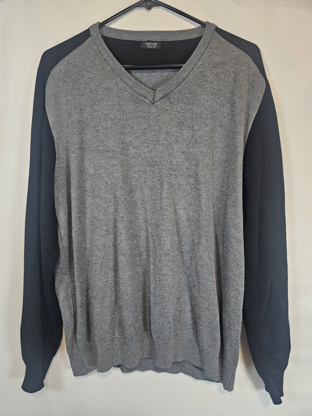 Men’s Two-Tone V-Neck Sweater — Gray Body with Black Sleeves